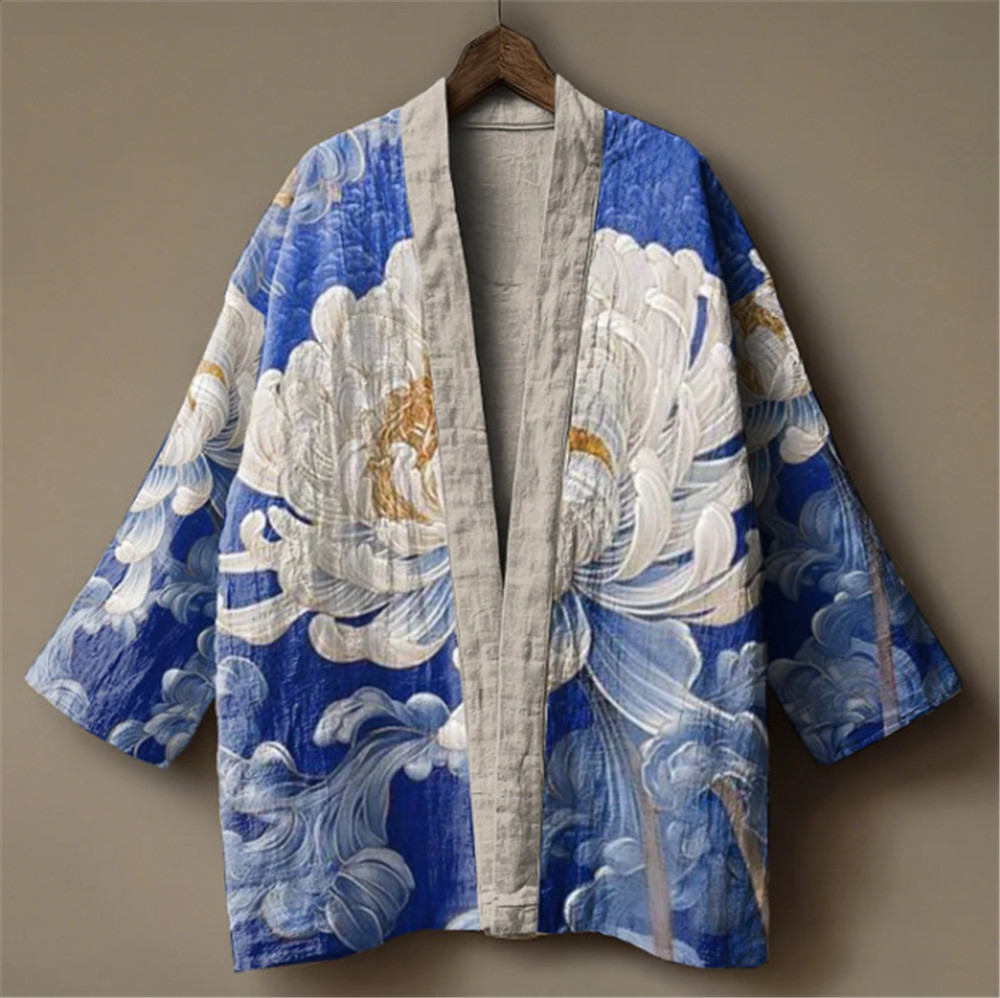 Demon Slayer Haori - Japanese Crane Print Kimono for Men