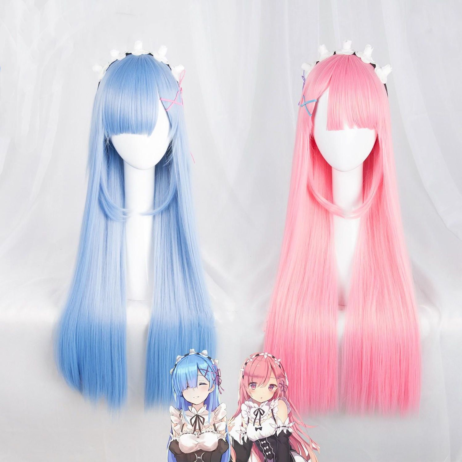 Re Zero Ram & Rem Cosplay Wig  - Re Zero Rem Wig ulasan dan harga
