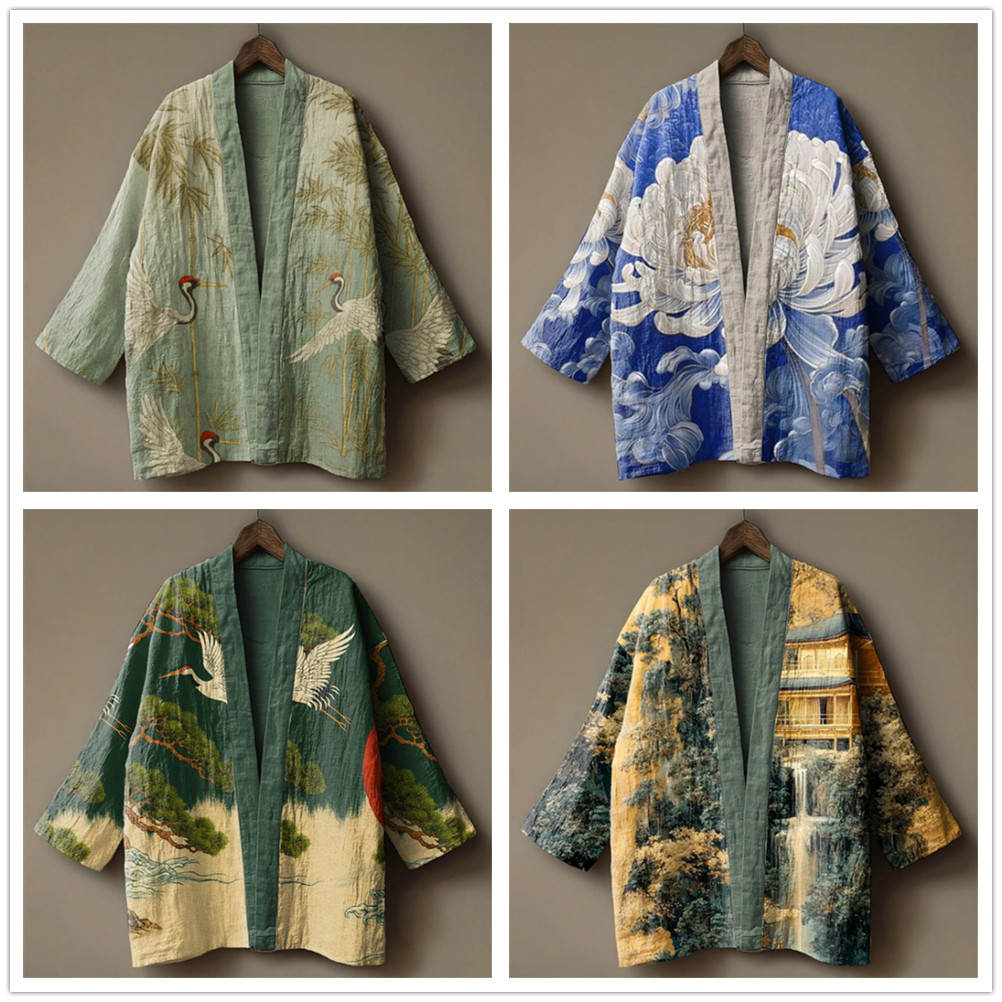 Japanese Crane Print Kimono fo - Demon Slayer Haori ulasan dan harga