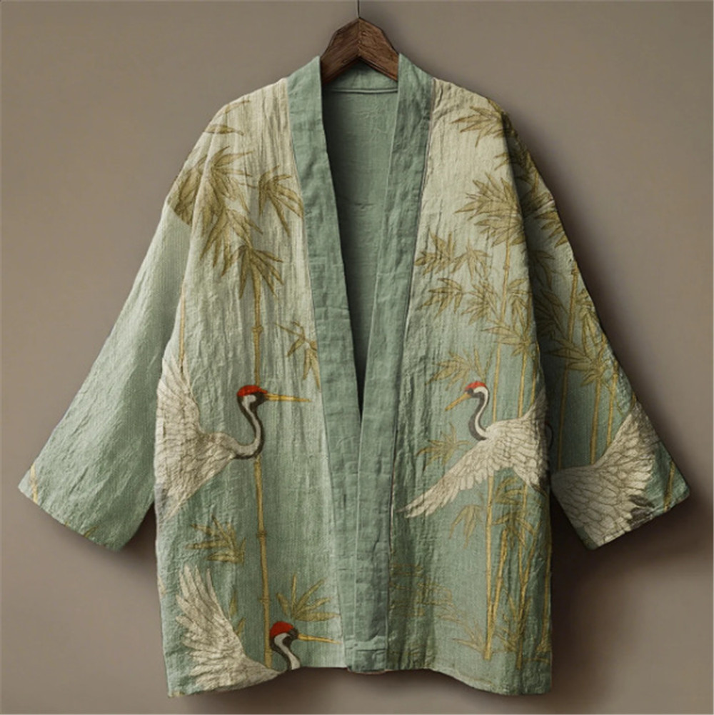 Japanese Crane Print Kimono fo - Demon Slayer Haori ulasan dan harga
